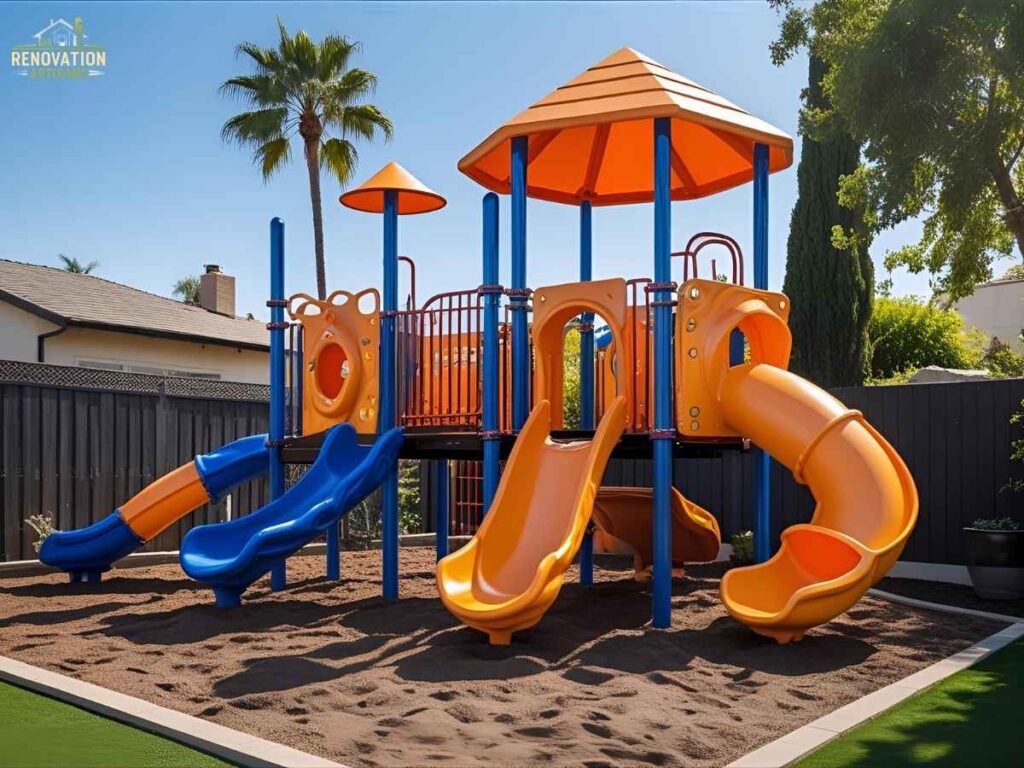 Safe and Fun Playground Installation in Los Angeles Backyards 2 Modern playground equipment installed in a Los Angeles backyard