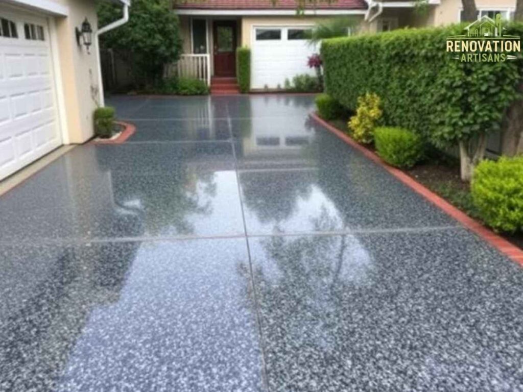 Alice Street Driveway Epoxy Coatings Los Angeles 2 Decorative epoxy driveway coating with flakes in Los Angeles neighborhood