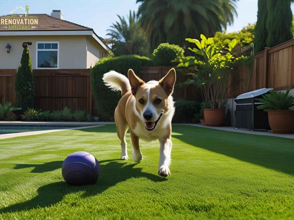 Pet-Safe Lawn Care for West San Jose Lawns in Los Angeles 1 Playful dog rolling on lush pet-safe lawn in Los Angeles backyard, West San Jose neighborhood